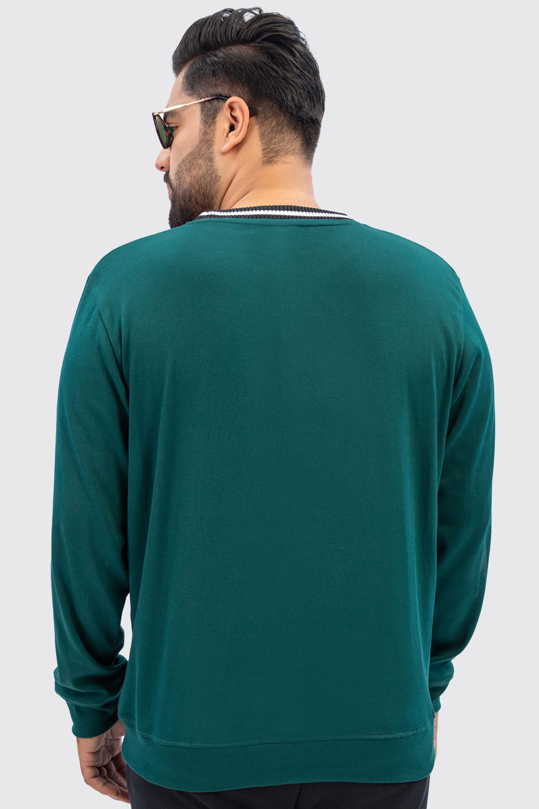 Dark Teal Contrast Rib Sweatshirt (Plus Size) - W23 - MSW080P