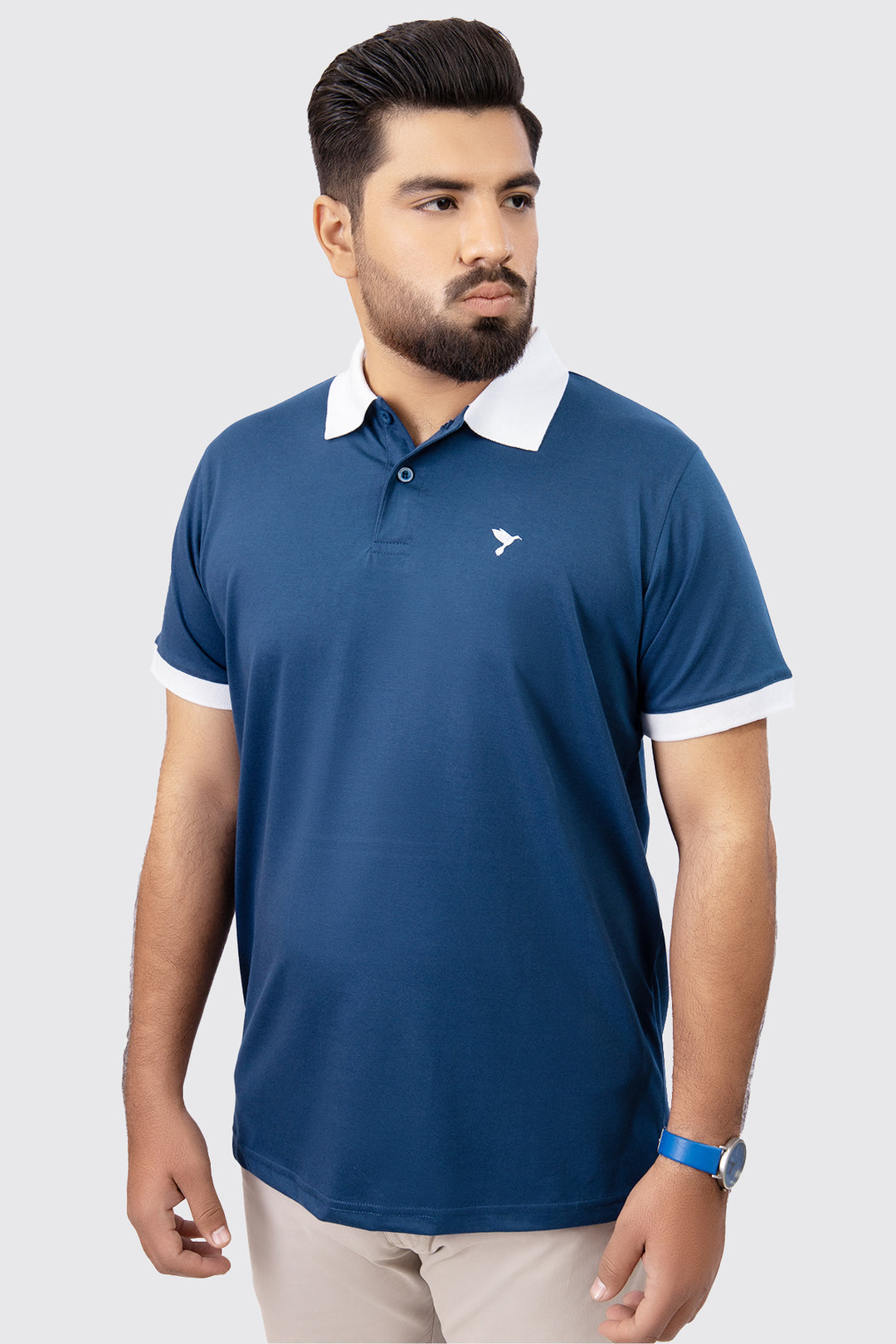 Blue Contrast Embroidered Polo Shirt (Plus Size) - A23 - MP0202P