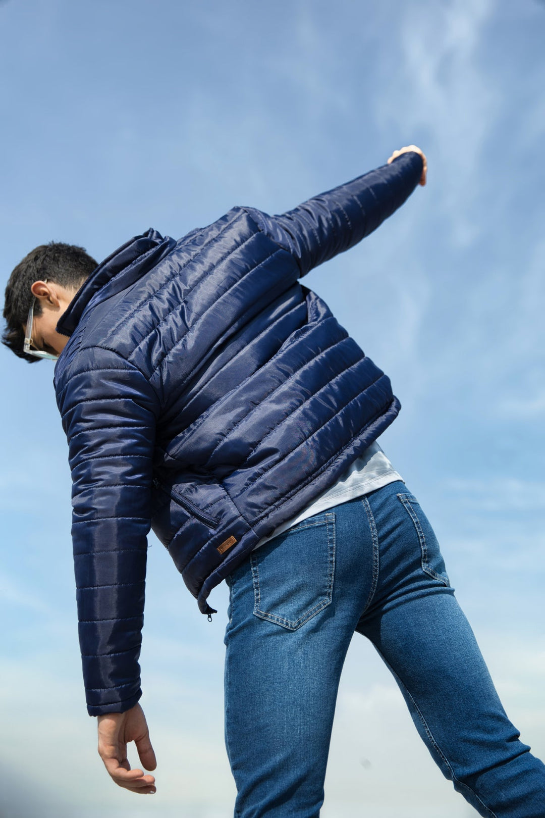 Blue Horizontal Quilt Puffer Jacket