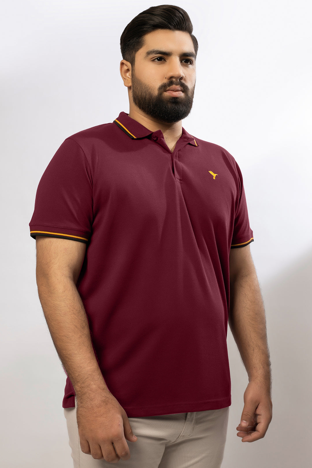 Maroon Tipped Collar Polo Shirt (Plus Size)  - A24 - MP0248P