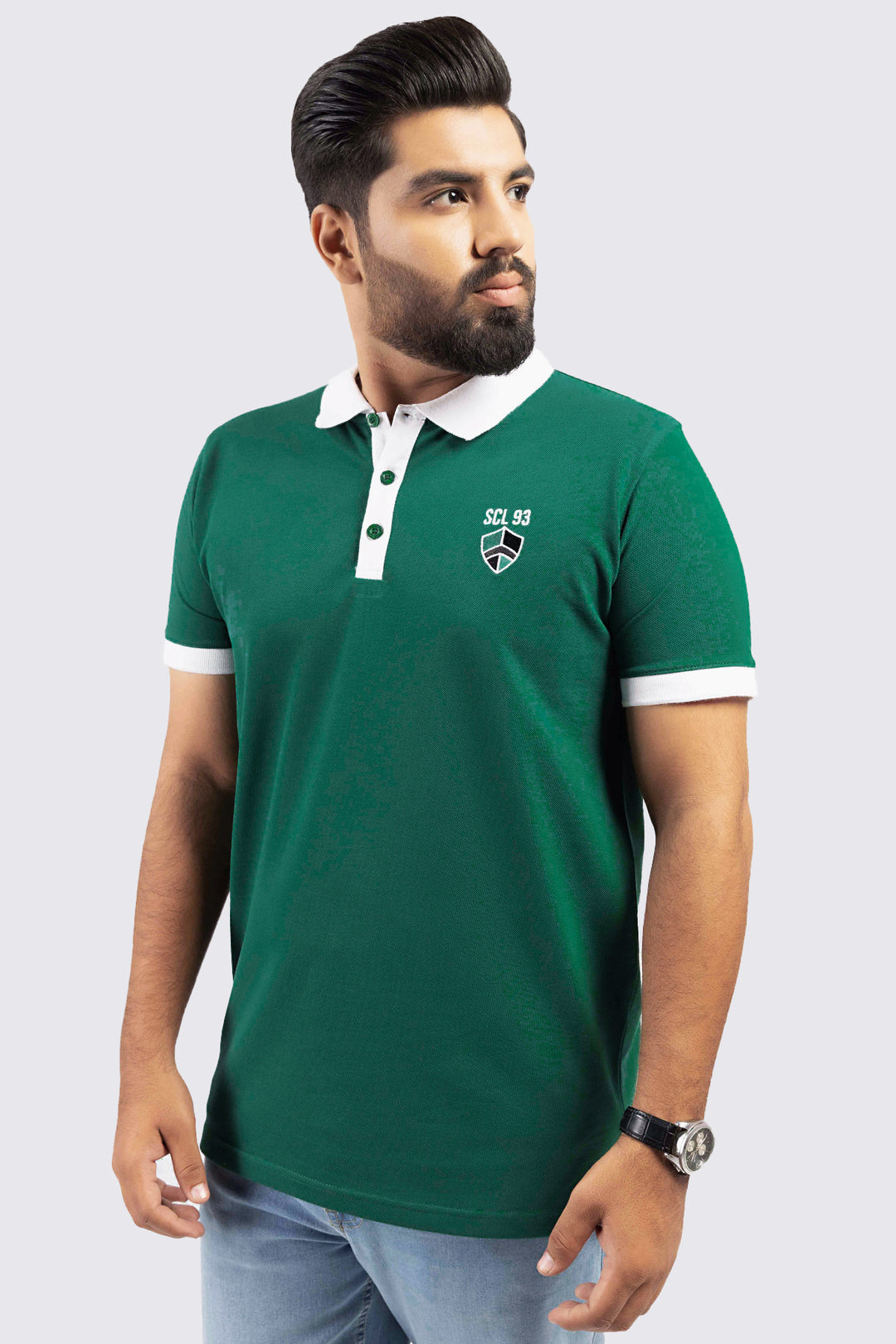 Pasture Green Contrast Collar Polo Shirt (Plus Size) - S23 - MP0221P