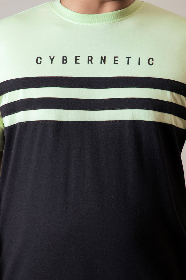 Cybernetic Lime Green & Black Graphic T-Shirt (Plus size) - A24 - MT0323P