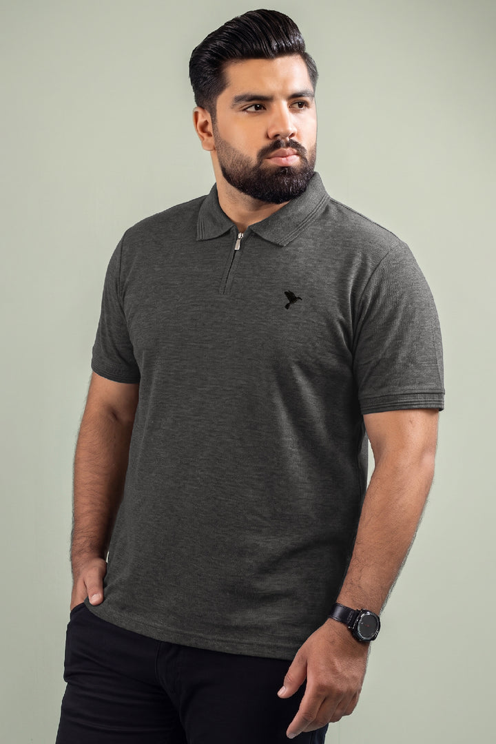 Charcoal Pique Quarter Zip Polo Shirt (Plus Size) - S26 - MP0630P