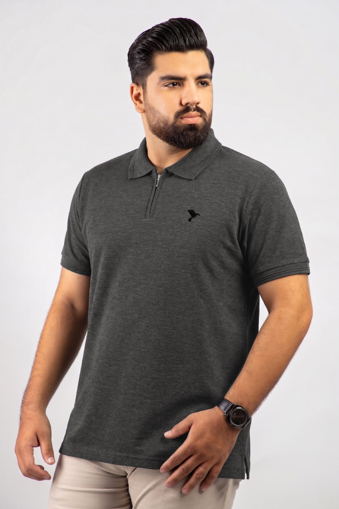 Charcoal Pique Quarter Zip Polo Shirt (Plus Size) - S26 - MP0630P