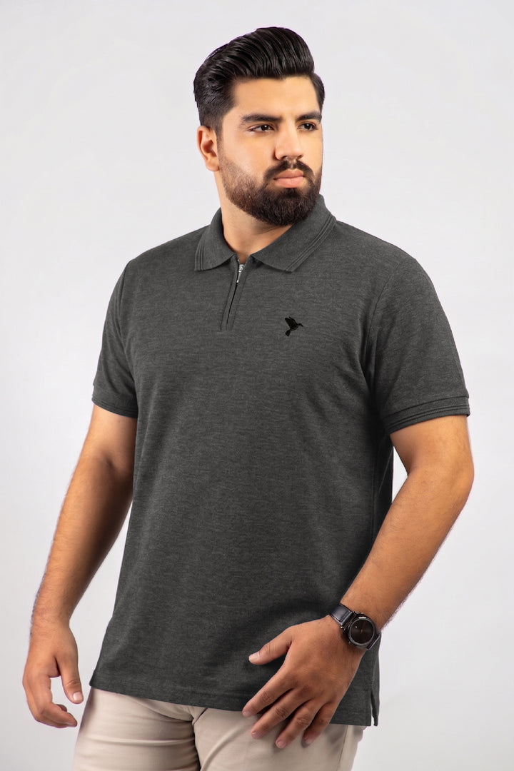 Charcoal Pique Quarter Zip Polo Shirt (Plus Size) - S26 - MP0630P