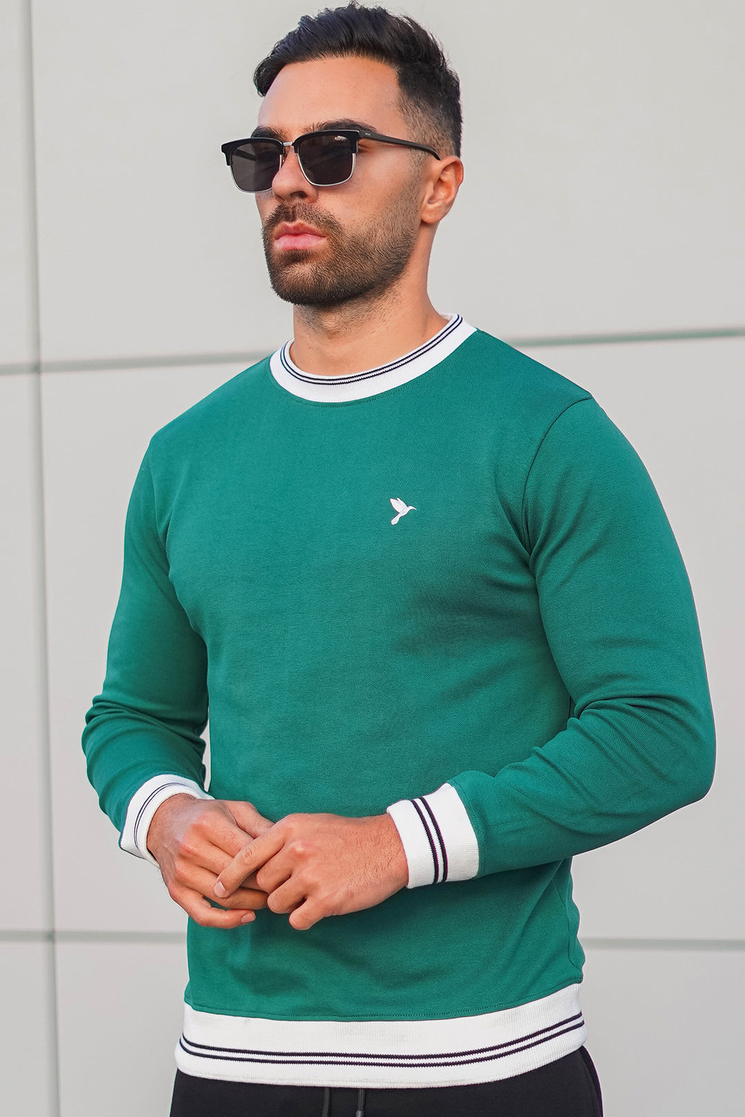 Caribbean Green Yarn Dyed Rib Sweatshirt - W23 - MSW076R