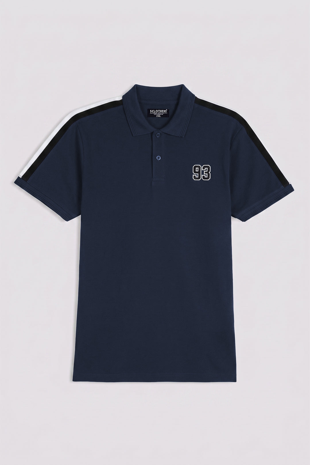 Navy Blue Cut & Sew Stripe Polo Shirt with '93' Embroidery (Plus Size) - S26 - MP0640P