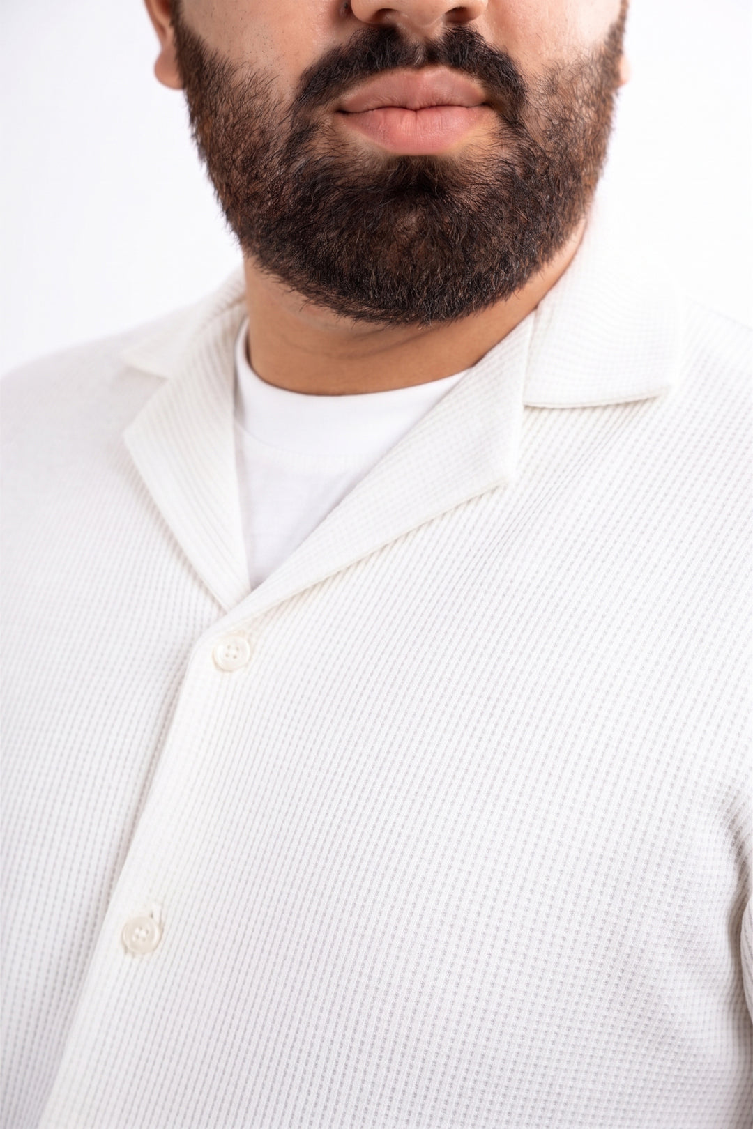 White Waffle Textured Resort Shirt (Plus Size) - S26 - MSH311P