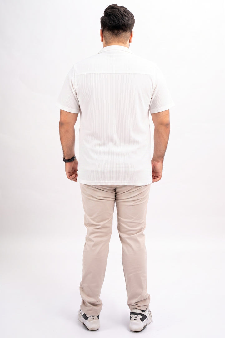 White Waffle Textured Resort Shirt (Plus Size) - S26 - MSH311P