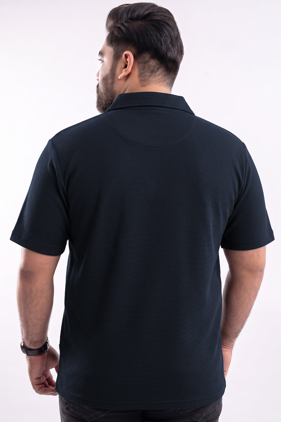 Textured Waffle Knit Polo – Deep Blue - (Plus Size) - S26 - MP0655P
