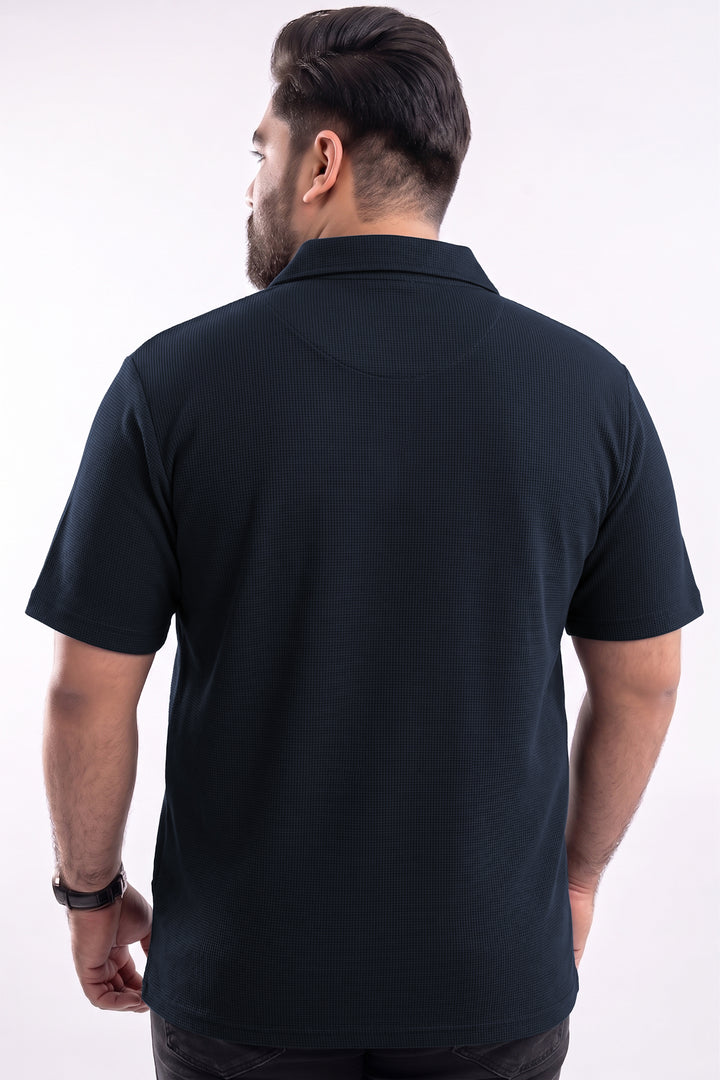 Textured Waffle Knit Polo – Deep Blue - (Plus Size) - S26 - MP0655P