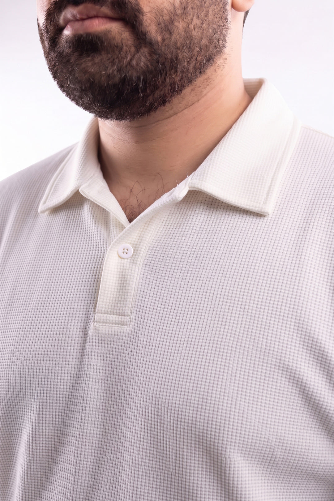 Textured Waffle Knit Polo – White - (Plus Size) - S26 - MP0656P