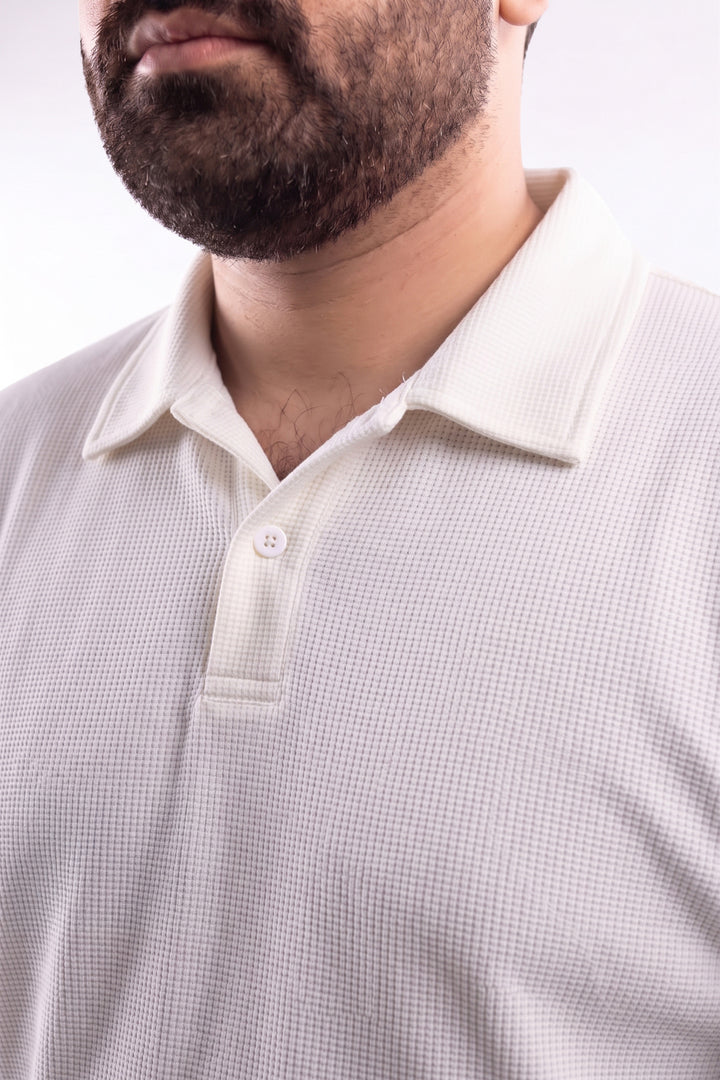 Textured Waffle Knit Polo – White - (Plus Size) - S26 - MP0656P