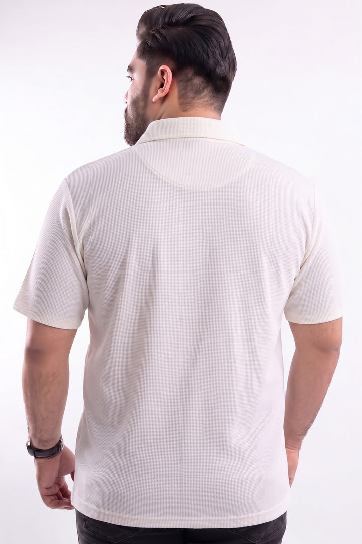 Textured Waffle Knit Polo – White - (Plus Size) - S26 - MP0656P