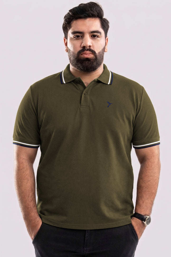 Olive & Blue Tipped Collar Polo Shirt (Plus Size) - S25 - MP0327P