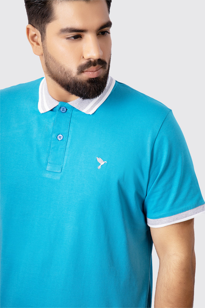 Saxony Blue Contrast Embroidered Polo Shirt (Plus Size) - A23 - MP0204P