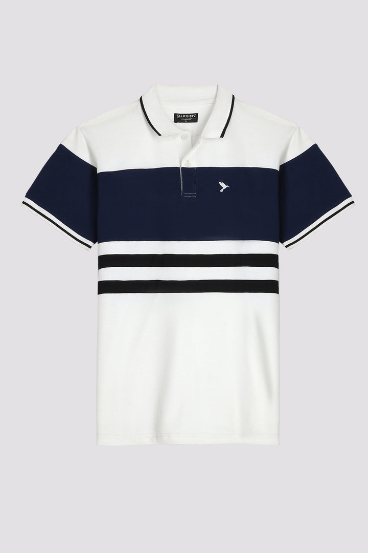 White Contrast Panelled Polo Shirt - A24 - MP0247R