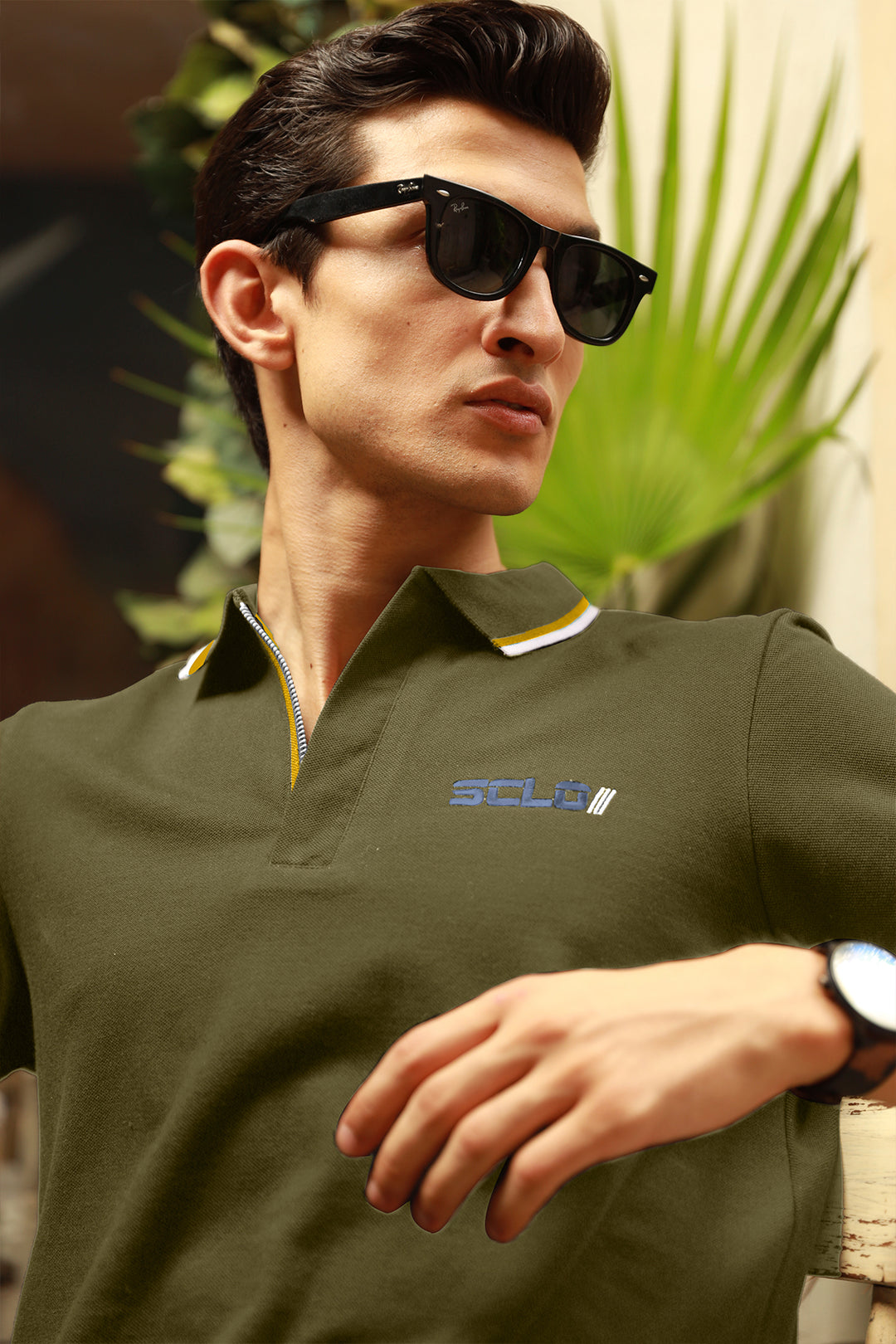 Olive Zip-Up Neckline Polo Shirt - S23 - MP0223R