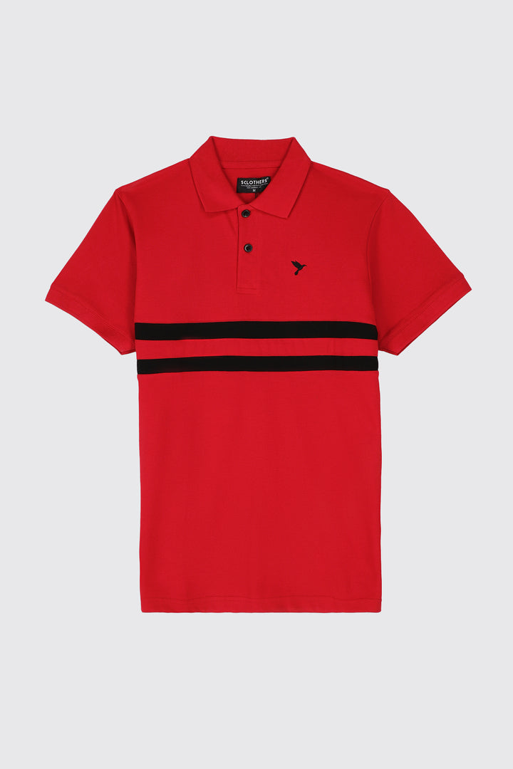 Red Contrast Panelled Embroidered Polo Shirt - S23 - MP0229R