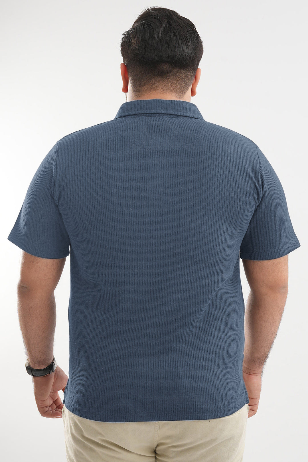 Stormy Blue Waffle Knit Jacquard Polo Shirt (Plus Size) - S25 - MP0650P