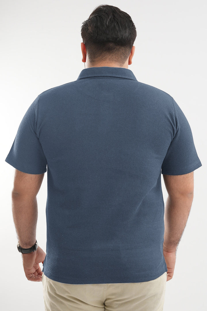 Stormy Blue Waffle Knit Jacquard Polo Shirt (Plus Size) - S25 - MP0650P