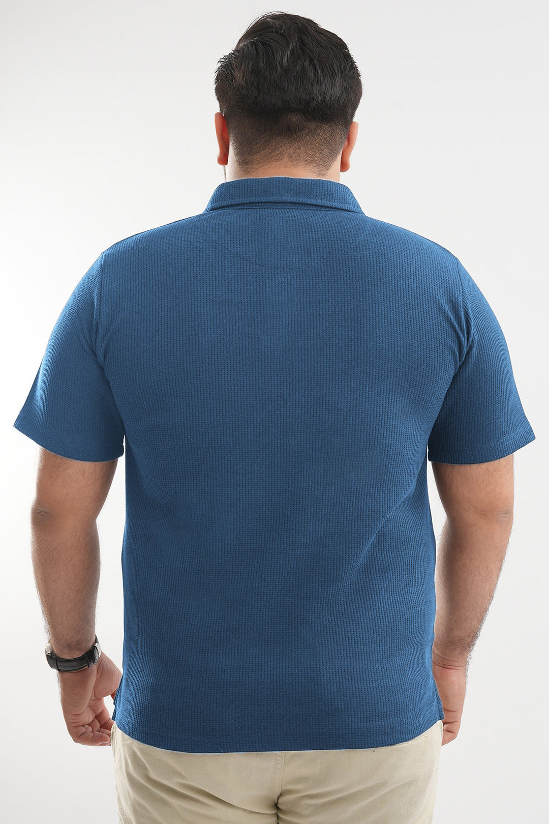 Cerulean Blue Waffle Knit Jacquard Polo Shirt (Plus Size) - S25 - MP0659P