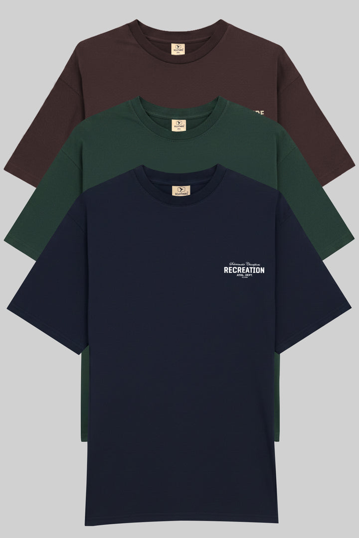 Pack of 3 Graphic Oversized T-Shirts Navy - Brown - Green  (Plus Size) - S26 - MT0810P