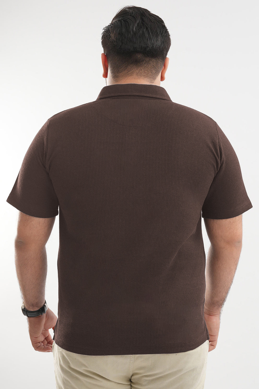 Brown Waffle Knit Jacquard Polo Shirt (Plus Size) - S25 - MP0658P