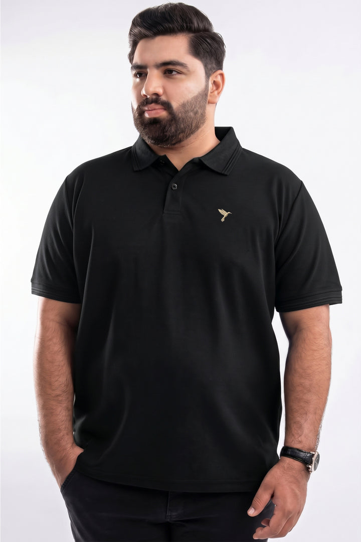 Black & Golden Embroidered Polo (Plus Size) - S26 -MP0701P