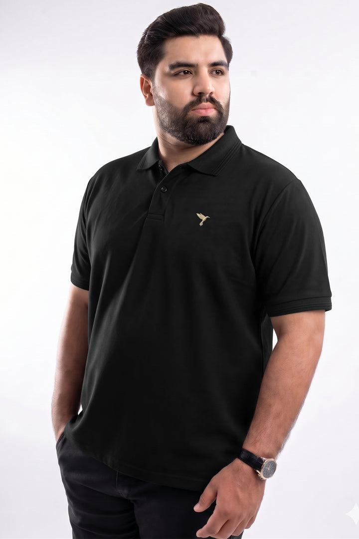 Black & Golden Embroidered Polo (Plus Size) - S26 -MP0701P