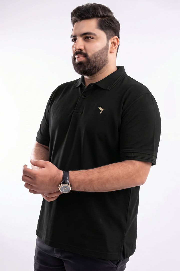 Black & Golden Embroidered Polo (Plus Size) - S26 -MP0701P