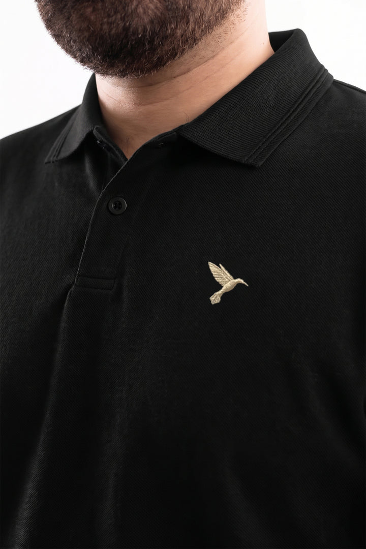 Black & Golden Embroidered Polo (Plus Size) - S26 -MP0701P