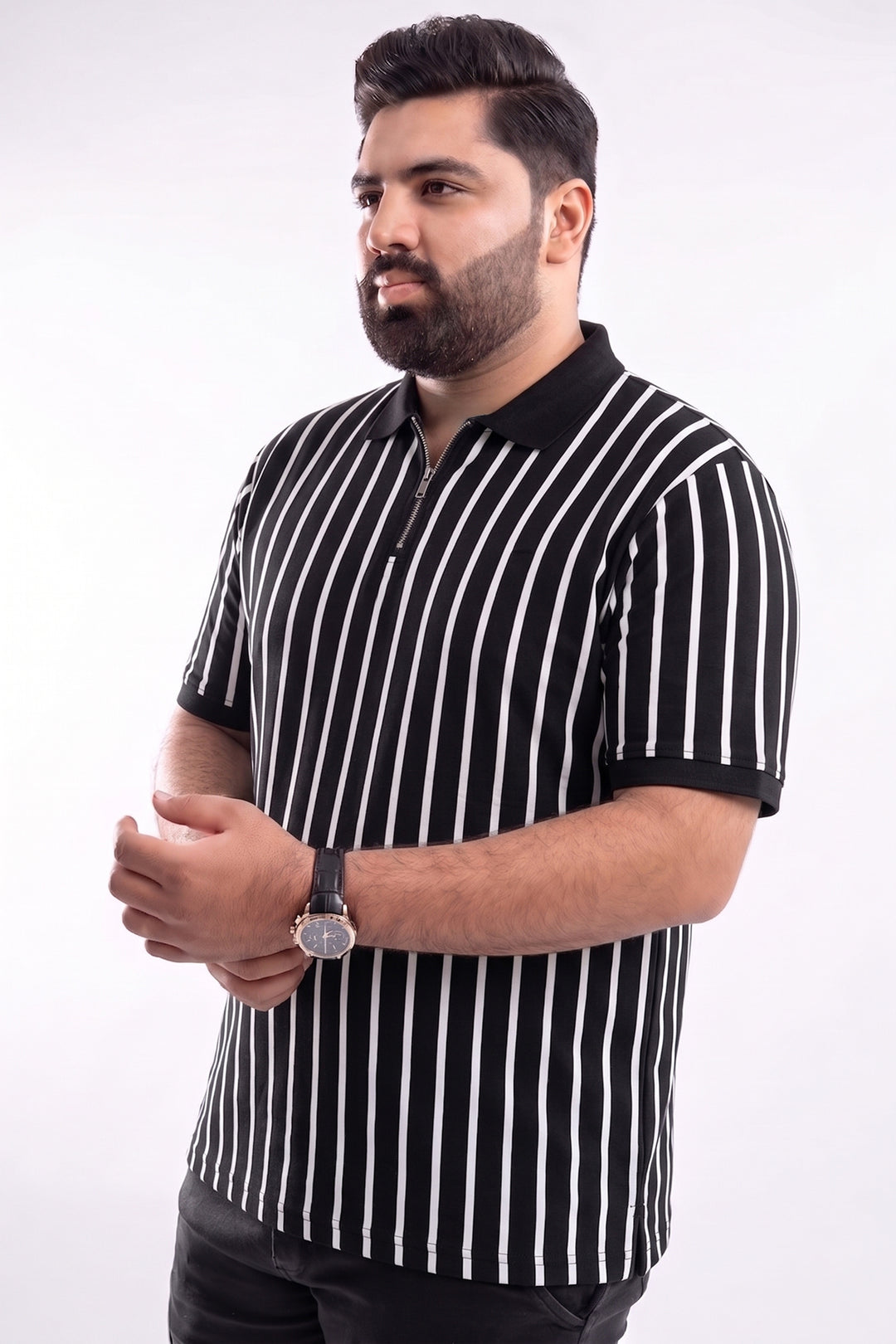 Monochrome Stripe Yarn Dyed Quarter Zip Polo - S26 - MP0619P