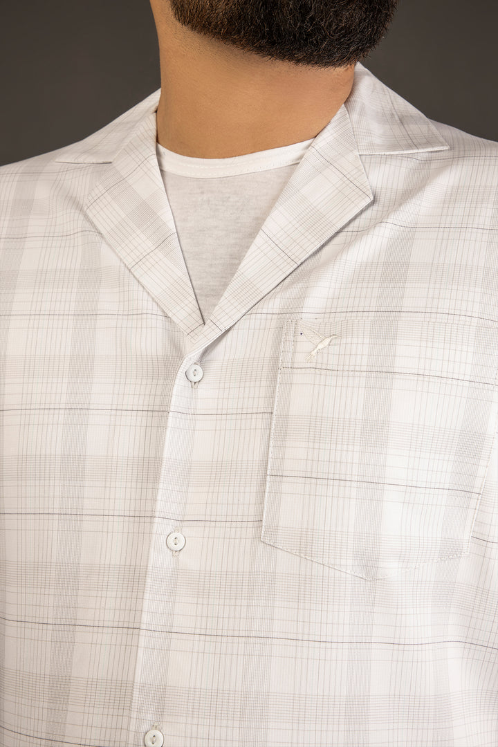 White Plaid Casual Resort Shirt (Plus Size) - A24 - MS0069P