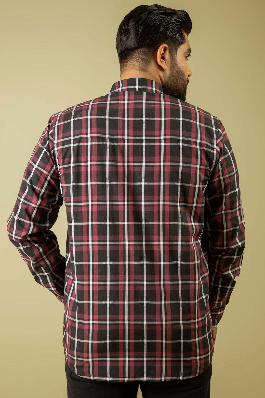 Black & Maroon Checkered Shirt (Plus Size) - W23 - MS0078P