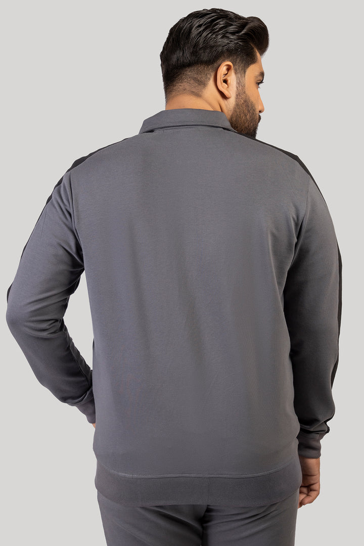 Pewter Grey Panelled Zipper Jacket (Plus Size) - W23 - MJ0011P