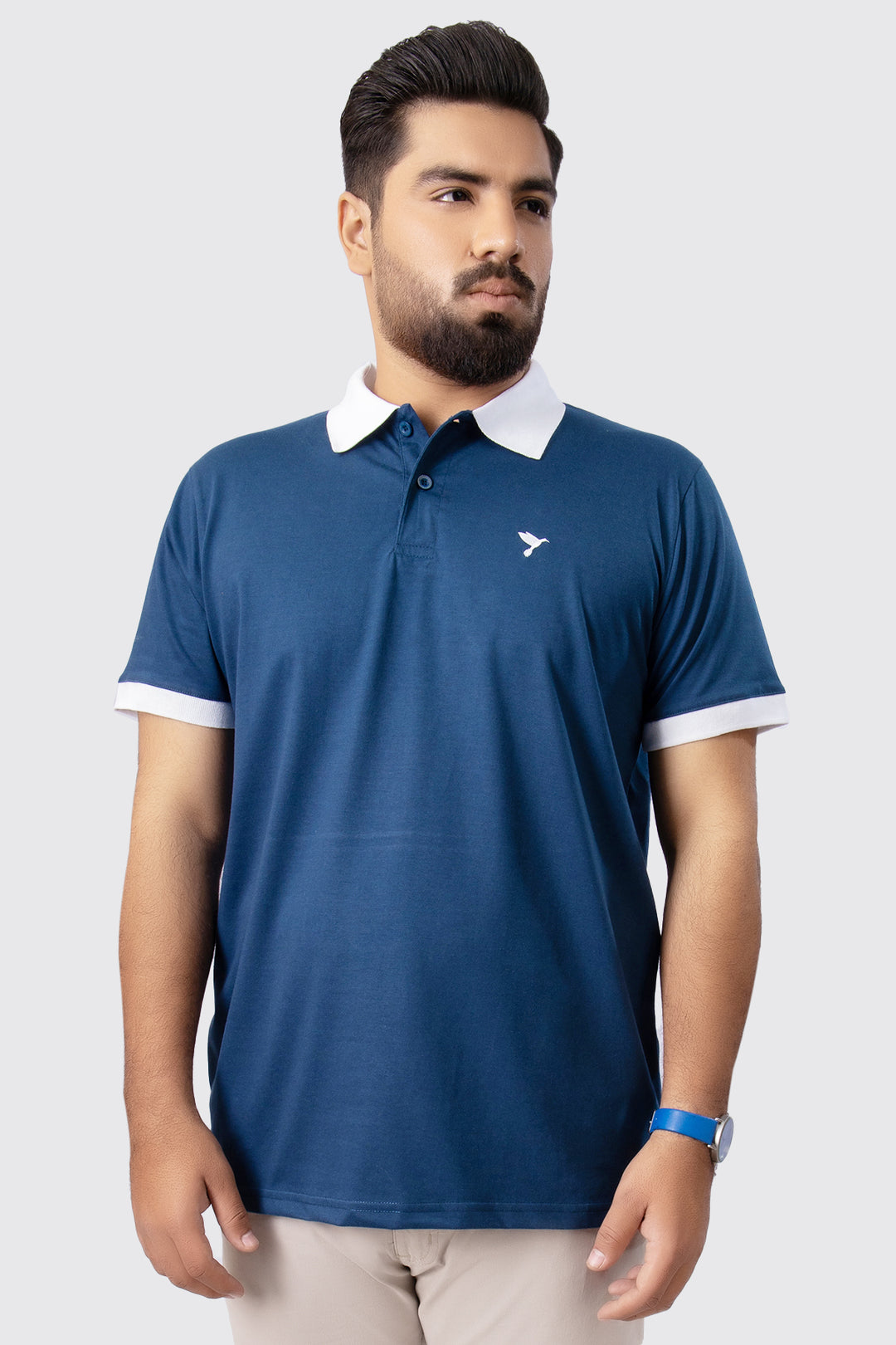 Blue Contrast Embroidered Polo Shirt (Plus Size) - A23 - MP0202P