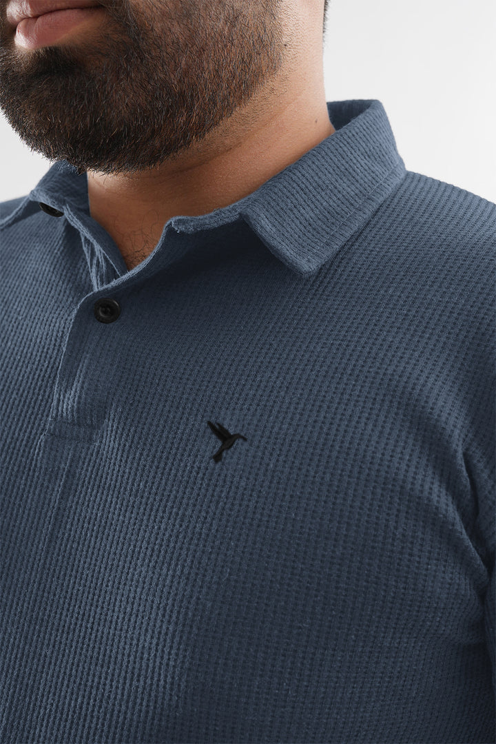 Stormy Blue Waffle Knit Jacquard Polo Shirt (Plus Size) - S25 - MP0650P