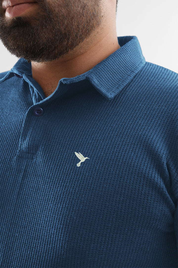 Cerulean Blue Waffle Knit Jacquard Polo Shirt (Plus Size) - S25 - MP0659P