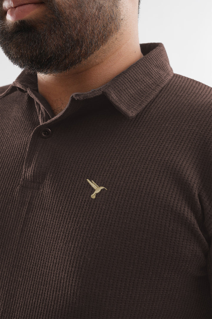 Brown Waffle Knit Jacquard Polo Shirt (Plus Size) - S25 - MP0658P