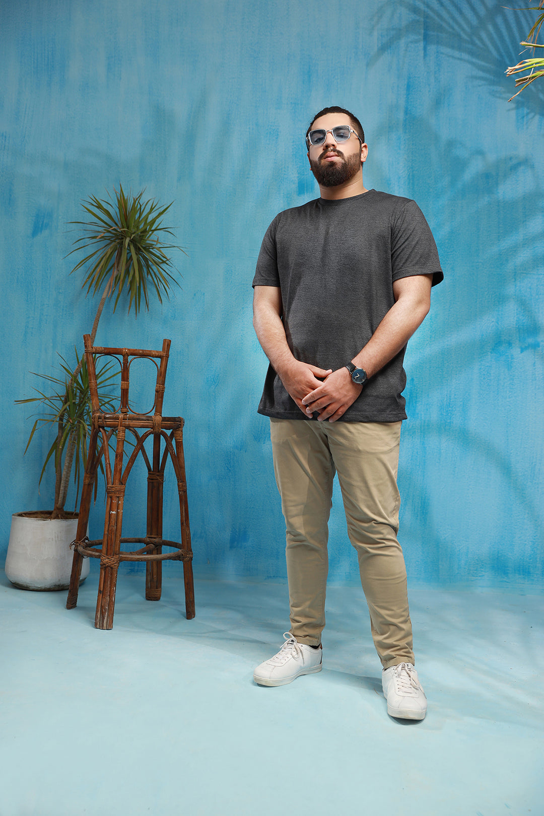 Charcoal Crew Neck Jersey T-Shirt - (Plus size) - S26 - MT0530P
