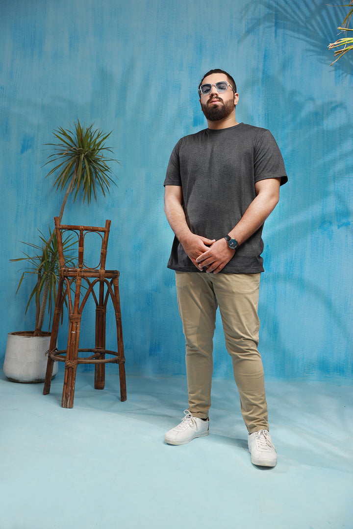 Charcoal Crew Neck Jersey T-Shirt - (Plus size) - S26 - MT0530P