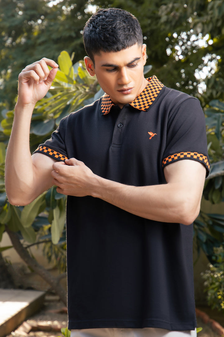 Black & Orange Jacquard Polo Shirt - A24 - MP0250R