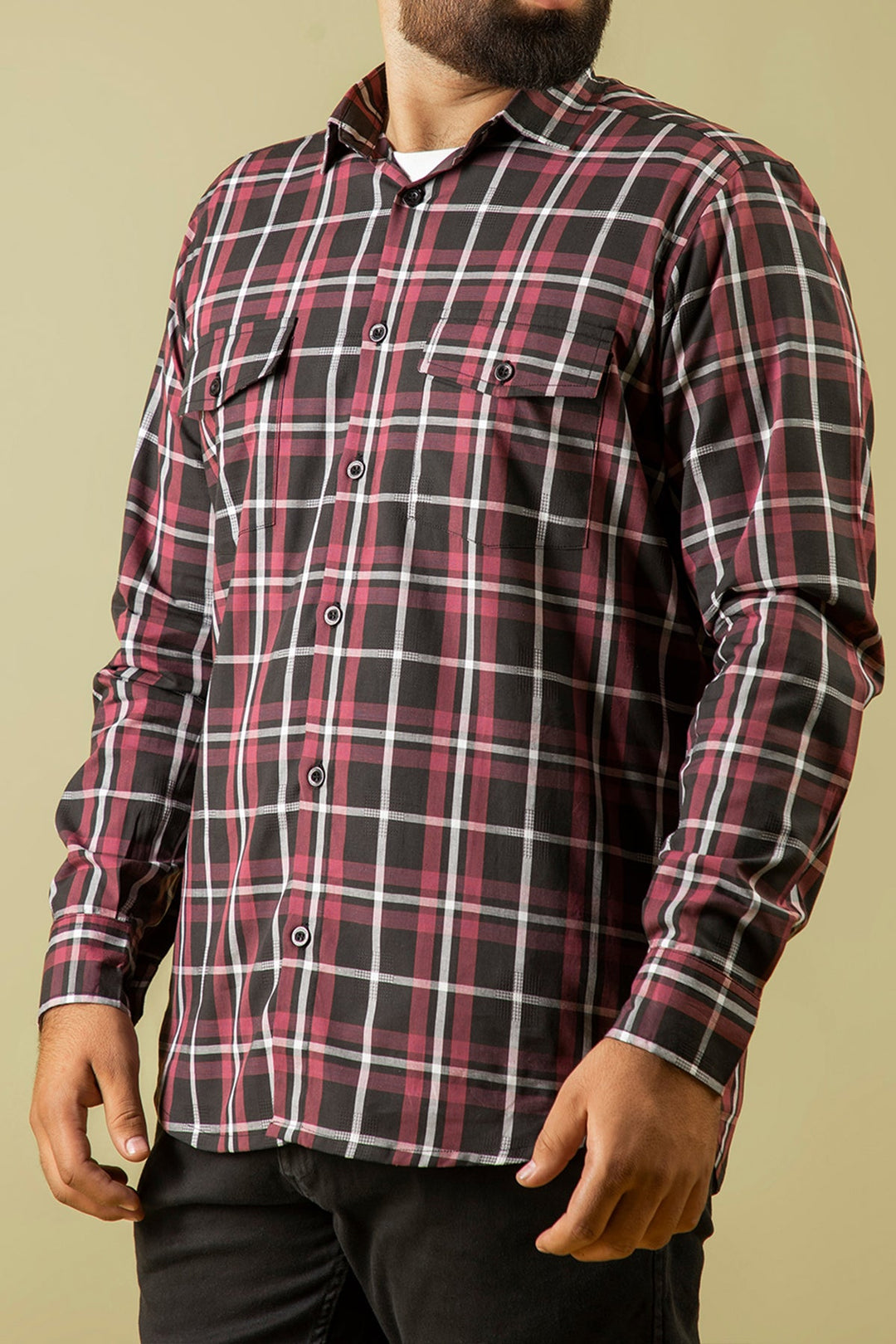 Black & Maroon Checkered Shirt - W23 - MS0078R