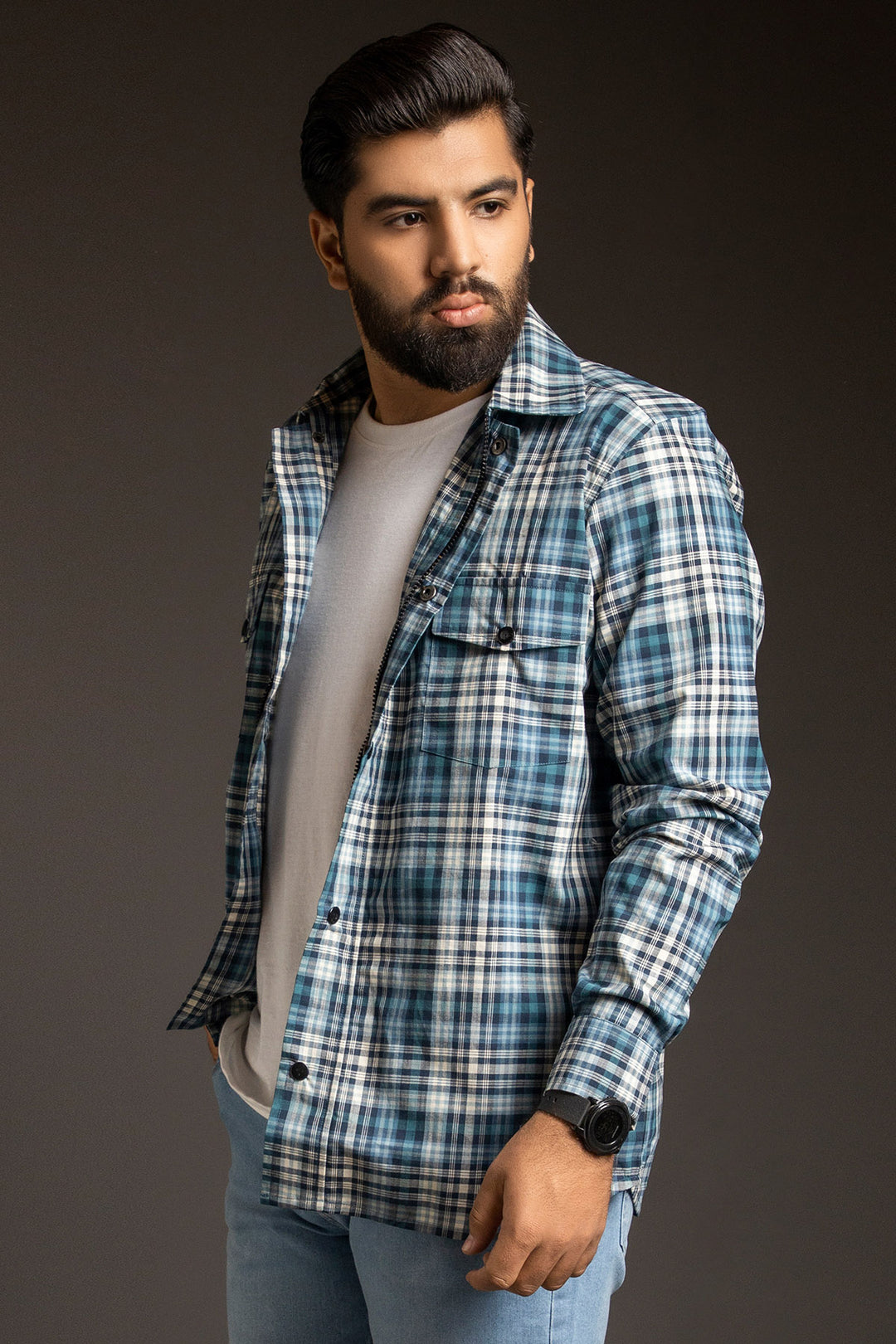 Shacket Sizing Blue Plaid Zip-Up Shacket (Plus Size) - W23 - MS0079P – Sclothers