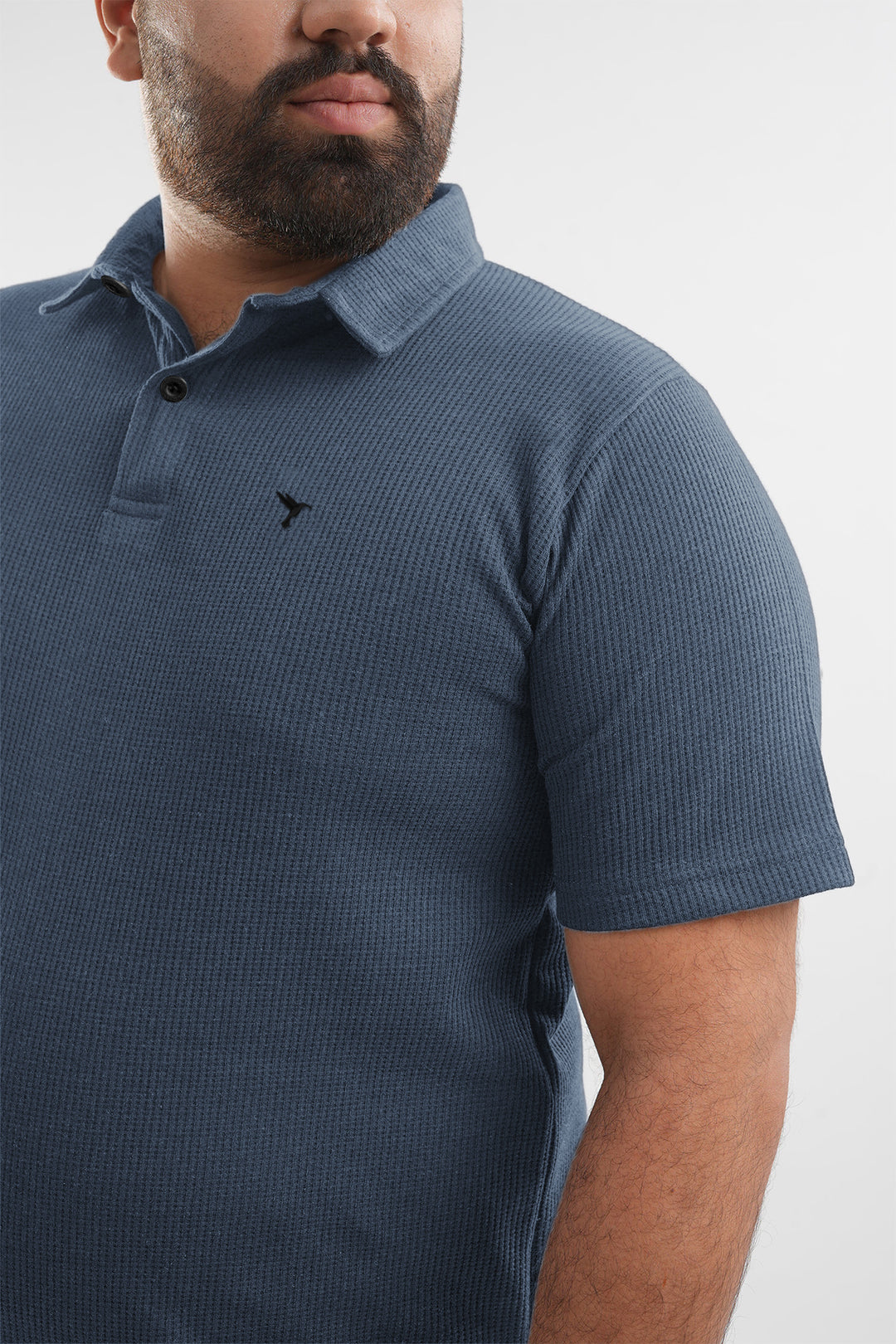 Stormy Blue Waffle Knit Jacquard Polo Shirt (Plus Size) - S25 - MP0650P