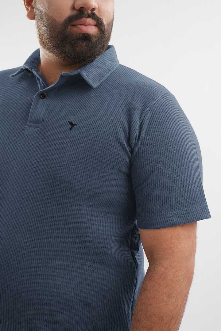 Stormy Blue Waffle Knit Jacquard Polo Shirt (Plus Size) - S25 - MP0650P