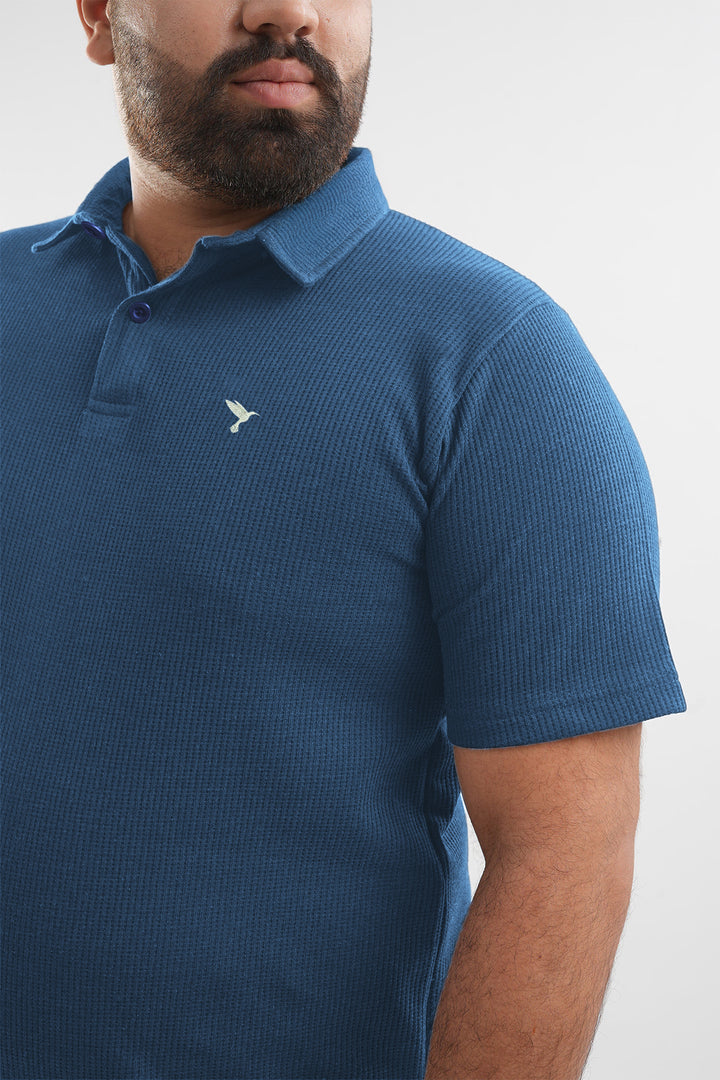Cerulean Blue Waffle Knit Jacquard Polo Shirt (Plus Size) - S25 - MP0659P