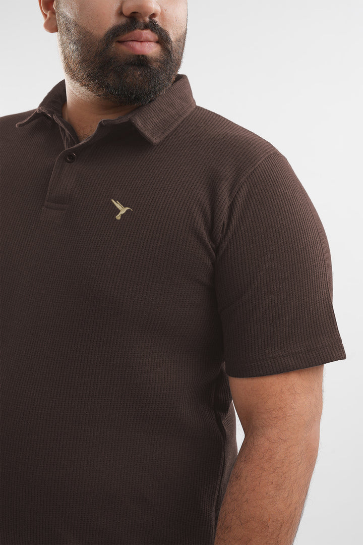 Brown Waffle Knit Jacquard Polo Shirt (Plus Size) - S25 - MP0658P