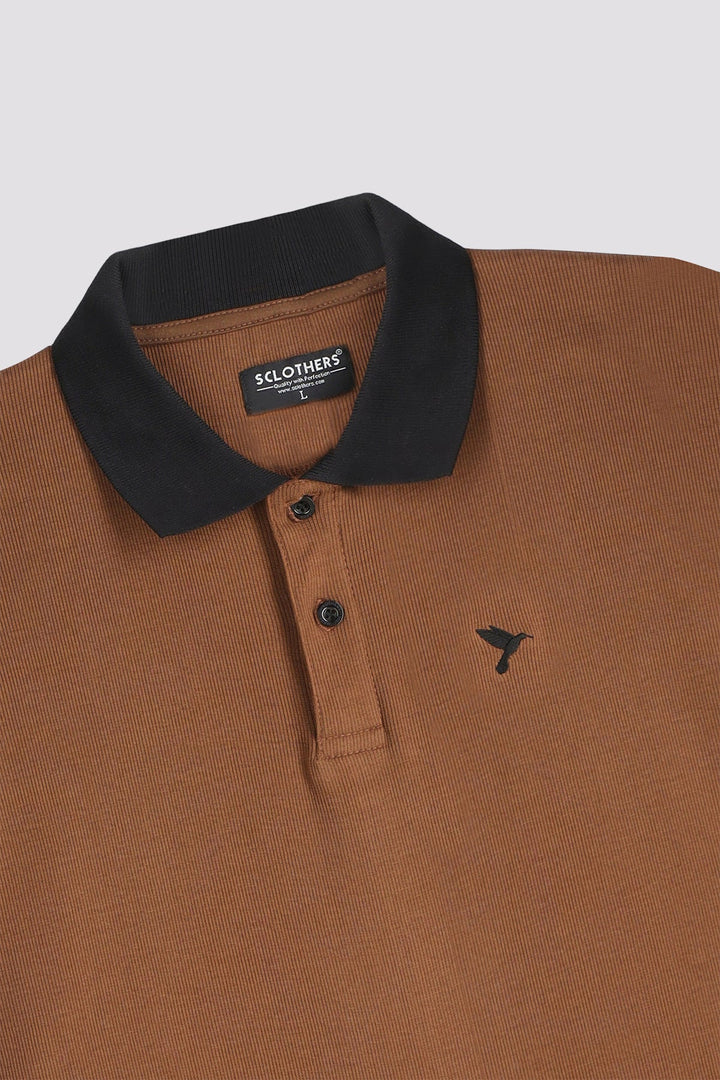 Brown Ribbed Knitted Polo Shirt - A24 - MP0244R